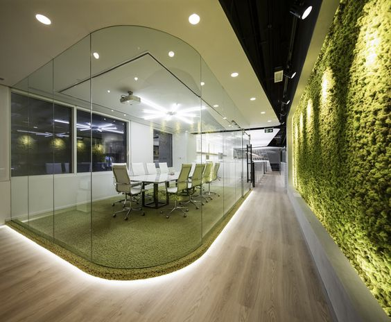thiết kế nội thất văn phòng màu xanh lá cây