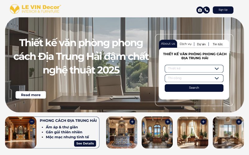 Thiết kế văn phòng phong cách Địa Trung Hải đậm chất nghệ thuật 2025