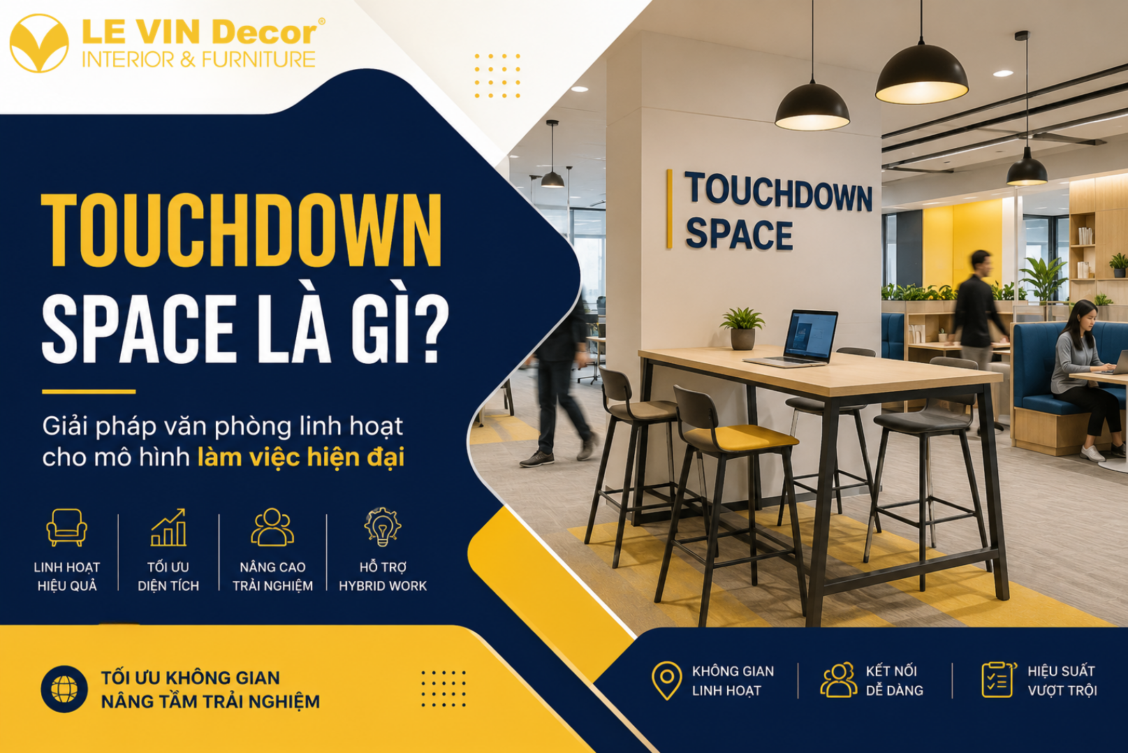 Touchdown Space là gì? Tìm hiểu đặc điểm, lợi ích, cách thiết kế và ứng dụng thực tế trong văn phòng hybrid hiện đại.