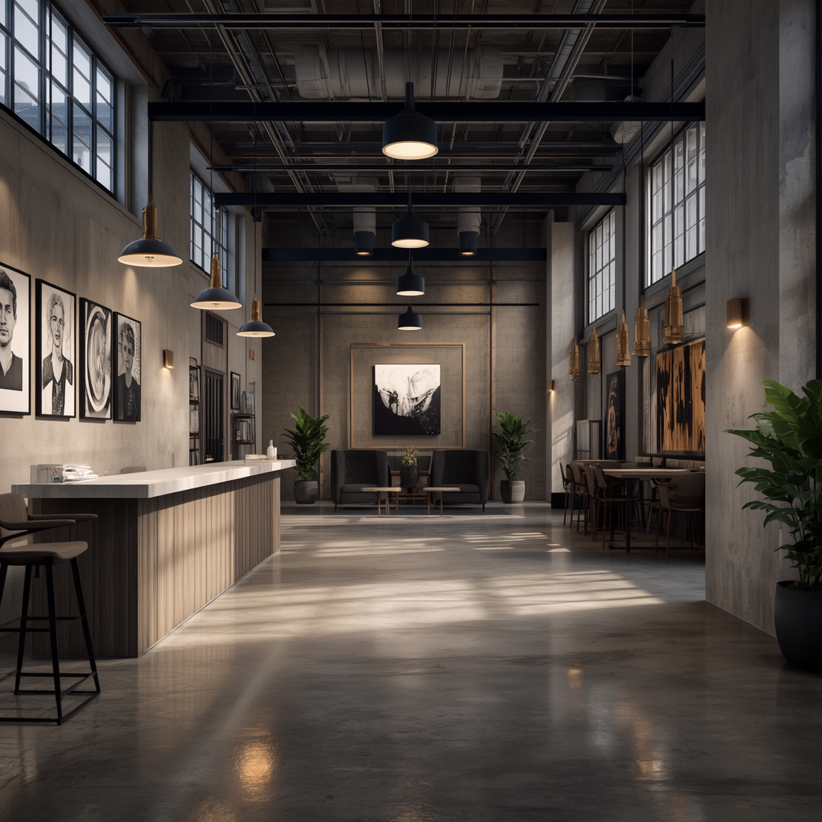 Khu vực lễ tân theo phong cách Industrial