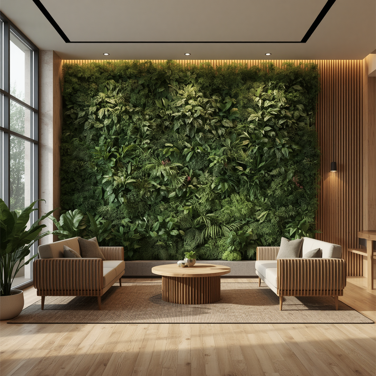Khu vực lễ tân theo phong cách xanh (Biophilic Design)